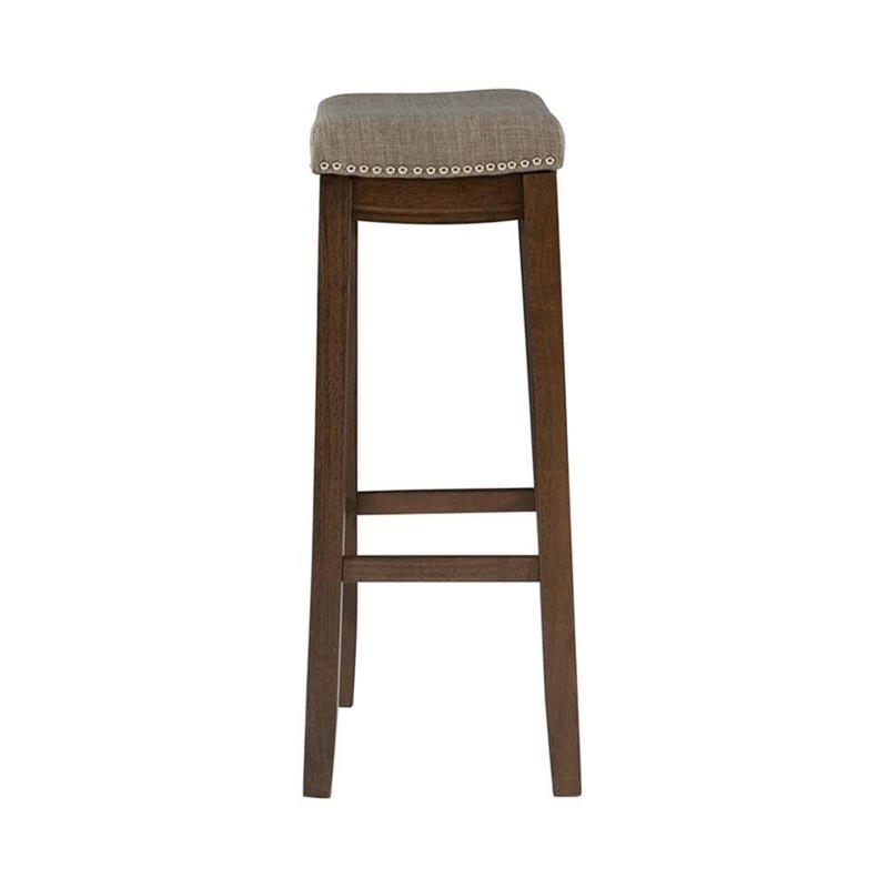 Linon Claridge Bar Stool Gray Woven Padded Seat Wood Frame