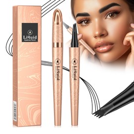 3D Microblading Eyebrow Tattoo Pencil 4 Fork Tip, Waterproof Magic Eyebrow Pencil Microblading Eyebrow Pencil, Natural Long-Lasting Fine Stroke Eyebrow Pencil with Micro-Fork Tip (B-Black)