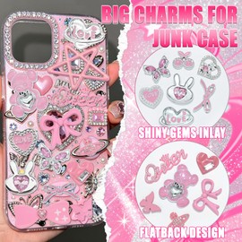 Sliver Pink Junk Case Charms with Bedazzled Kit Y2K Junk Charm