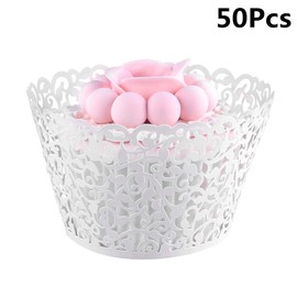 Longsing Wedding Cupcake Decorations - Pack of 50 White Disposable Cupcake Wrapper for Birthday, Wedding, Party