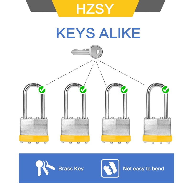 HZSY Padlocks Keyed Alike, Pack of 24, Laminated Steel Keyed