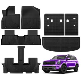 TSLDRV Floor Mats for Kia Telluride 7 Seat 2025-2020 Full Set All Weather Floor Mats for Kia Telluride Accessories 2025-2020 TPE Trunk Mat with Backrest Mat Back Seat Cover Protector Black ﻿