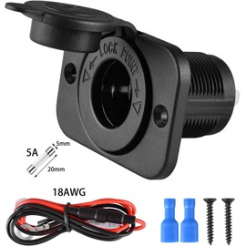 GTIWUNG 2 Stück Auto Zigarettenanzünder Steckdose Wasserdicht mit Festes Panel und 5A Sicherung, 12V/24V Gleichstrom Feuerzeugsteckdose mit 60CM Anschlusskabel für Motorrad, Wohnmobil, LKW, SUV, UTV