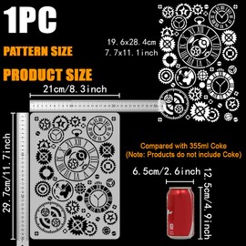 FINGERINSPIRE Vintage Clock Stencil for Painting 8.3x11.7inch Reusable Gear Clock Painting Stencil Steampunk Gears Template Art Gear Chronograph Plastic Stencil for Painting on Wood Wall Furniture