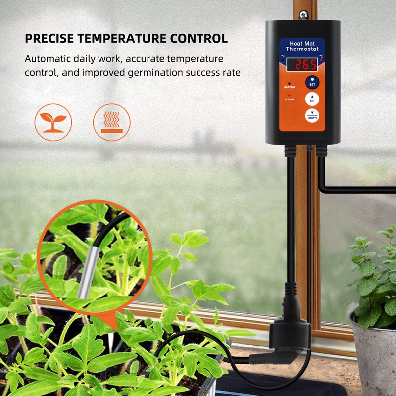 Digital Heat Mat Thermostat 1000W 110V 41-108℉ Temperature Controller with