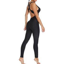KIWI RATA Womens Butt Lift Blackless Workout Yoga Jumpsuit Sleeveless Bandage Fitness Sport Gym Romper Playsuit