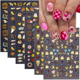 Heart Nail Art Stickers Love Heart Nail Decals 3D Self Adhesive Valentine's Day Nail Art Supplies Metallic Gold Nail Sticker for Women Girls Valentine’s DIY Acrylic Nail Decorations 6 Sheets