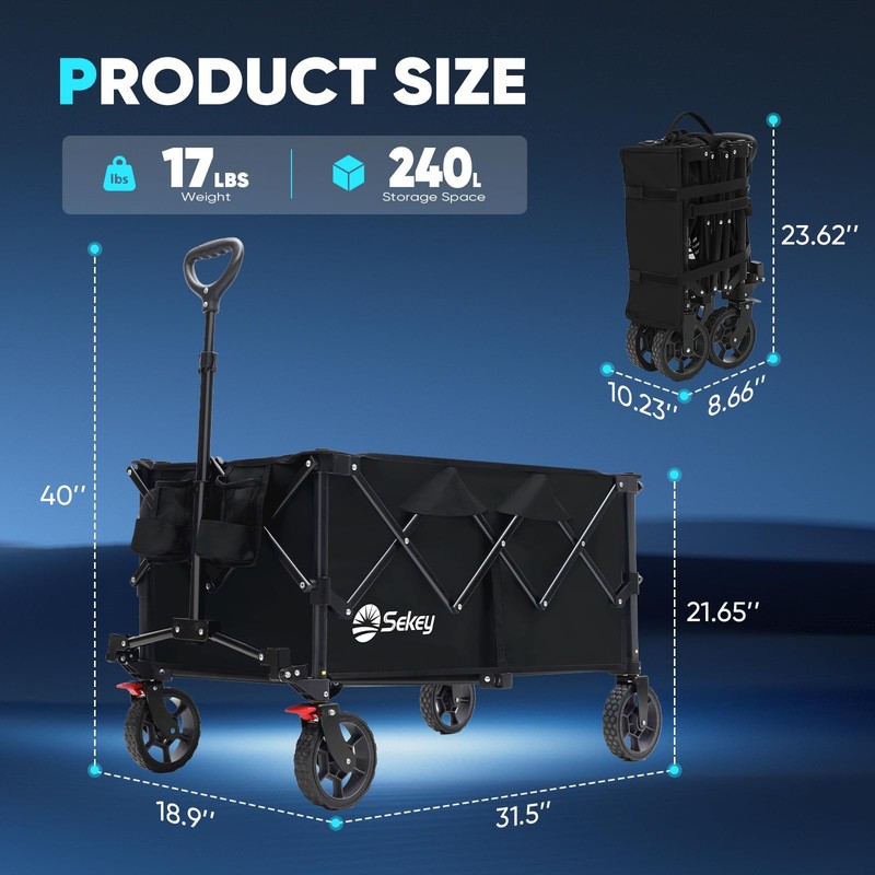 Sekey Collapsible Foldable Wagon with 330lbs Weight Capacity, Heavy Duty