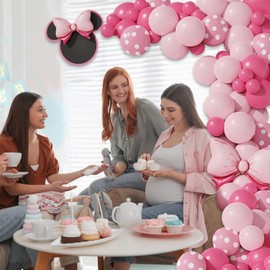 107 Premium Balloons Arch Kit - Enhance Your Events with Exceptional Decoration for Birthdays, Weddings - Matte Rose Red, Matte Pink Skin, Pink Polka Dot and 2 Leaf Bow Tie