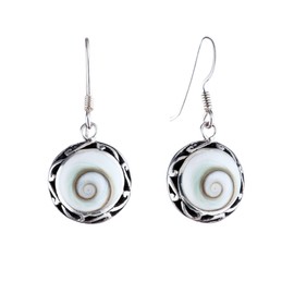 Silverly Women's 925 Sterling Silver White Shiva Eye Round Shell Filigree Dangle Earrings