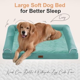 Large Dog Bed Orthopedic Washable: Beds Bolster XXL Bed Big XLarge Dogs Egg Crate Foam Sofa Couch Waterproof Removable Cover - Aqua Blue