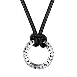 FaithHeart Men's Viking Necklace, Stainless Steel Mobius Infinity Pendant Black Leather Rope Necklaces, Norse Runes Jewellery Amulet Gifts