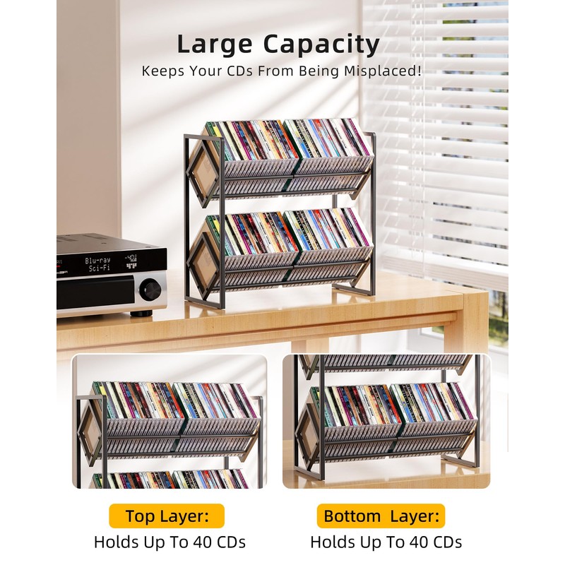 PAPAGIFTREE 2-Tier CD Storage Metal Display Shelf, CD Holder Rack