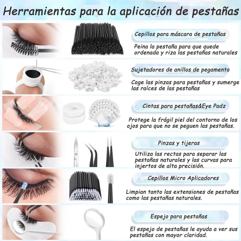 Kit De Extensiones De Pestañas Con Molde Y Cola Negro