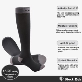 BlackOak Knee High Compression Socks 15-20 mmHg - OTC Support Stockings for Women Men - Running, Travel & Cycling (S/M, L/XL)