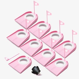 Shu-Ran 9 Pack Golf Putting Cup Set with Flags & Ball Retriever - Portable Indoor & Outdoor Golf Hole Training Aids for Home Office Garage Yard Indoor Outdoor, Pink