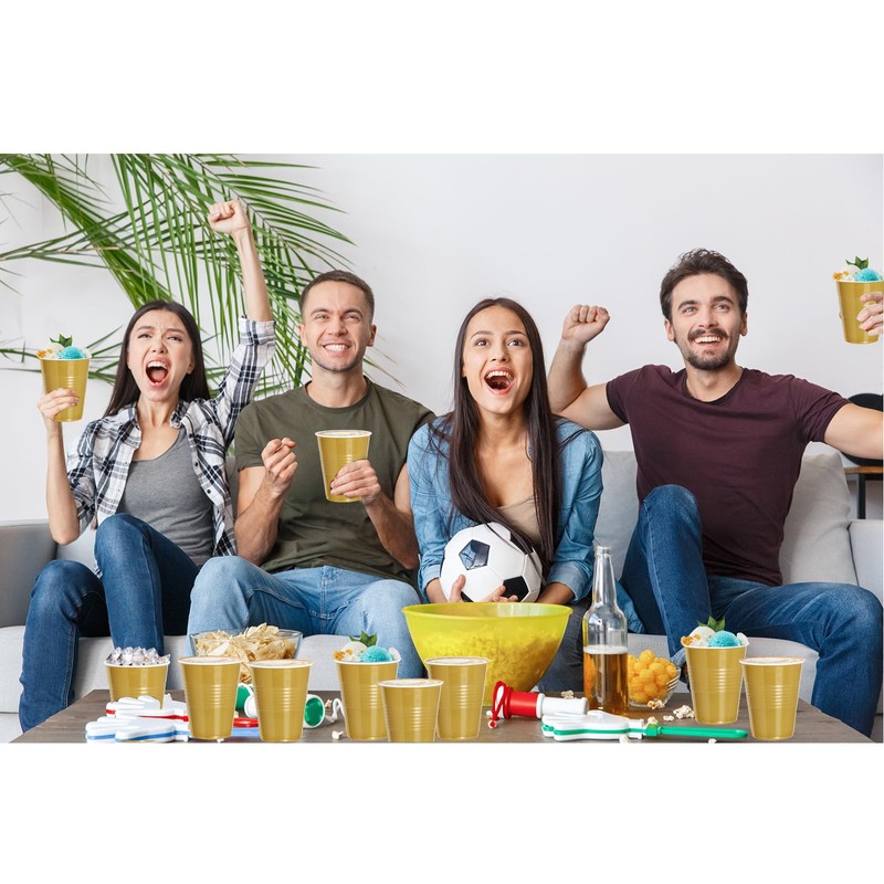 cssopenss 120 pcs 12 oz Gold plastic cups gold plastic