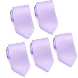 Mens Formal Tie Wholesale Lot of 5 Mens Solid Color Wedding Ties 3.5" Satin Finish (Lavender)