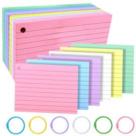 300 Pcs Colored Ruled Index Cards with 6 Rings Neon Color Study Flash Cards Single Hole Punched Lined Flashcards Studying Notecards One Side for School Supplies(Fresh Color, 3 x 5 In)