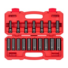 TEKTON 1/2 Inch Drive Deep 12-Point Impact Socket Set with Case, 17-Piece (8-24 mm) | SID92339