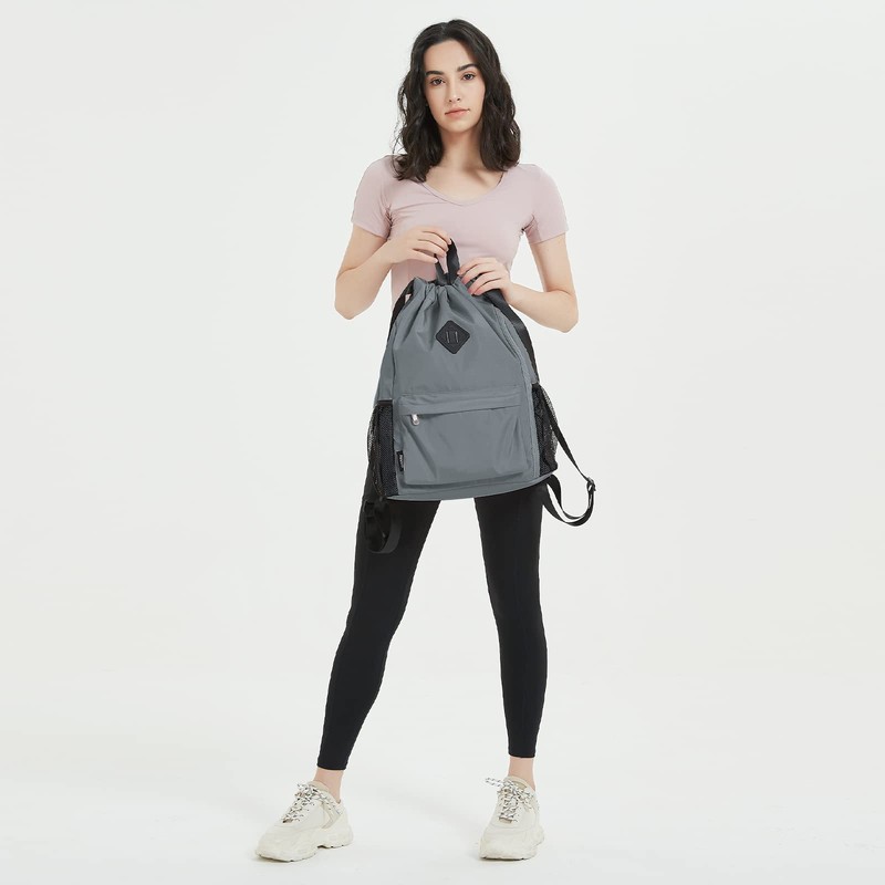 WANDF Drawstring Backpack Sports Bag with Shoe Compartment Water Resistant