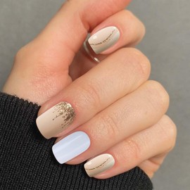 YIZHUO Semi-Cured Gel Nail Strips Kit - Glitter Curved Design, Long Lasting Salon Quality, 20 Pcs Full Nail Wraps, Easy DIY Manicure at Home (UV Lamp Required)