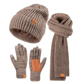 Winter Hat Gloves Scarf Set for Men Women, Mens Beanie with Fleece Lined Long Thick Scarf Touchscreen Gloves for Cold Weather, 3 in 1 Warm Gift Set(B-10)