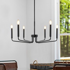 Cunfash Chandelier, 6-Light 27.6'' Modern Farmhouse Chandeliers for Dining Room Light Fixture Hanging Rustic Industrial Candle Ceiling Light for Bedroom Living Room Kitchen
