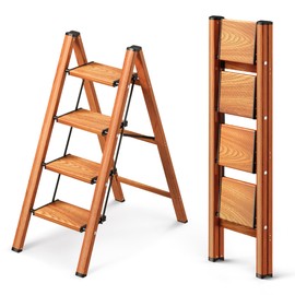 GameGem 4 Step Ladder, Folding Step Stool with Anti-Slip Wide Pedal, Aluminum Material Lightweight Yet Sturdy, 300 Lbs Load, Cute Modern Apperance for Indoor Household Spaces