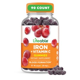 Lifeable Lifeable Iron Gummies | 20mg | with Vitamin C | Great Tasting Blood Builder Iron Supplement | Iron with Vitamin C for Iron Deficiency | Iron Gummies for Women, Men, Adults | 90 Gummies