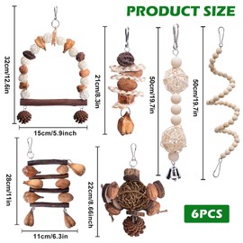 Parrot Toy, Bird Toy, Pack of 6 Parrot Chew Toy, Bird Cage Swing Toy, Chew Toy, Bird Cage Accessories, Wooden Perch Platform for Budgies, Macaw, Finches