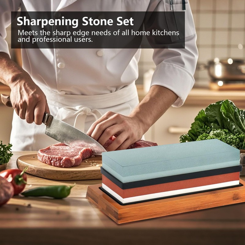 Knife Sharpening Stone Set, 4 Side KitGrit 400/1000/3000/8000 Waterstone, Whetstone