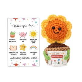 AUONY Teacher Gifts, Crochet Sunflower with Thank You Card, Appreciation Gifts for Teacher Coworkers Colleague Mom