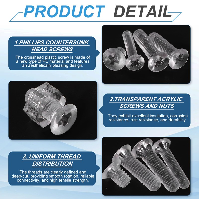 sourcing map 20Pcs M3x15mm PC Clear Cross-recessed Countersunk Screws and
