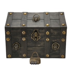 Wooden Treasure Chest Boxes Hand Crafted Vintage Wooden Box with Mini Metal Lock for Storing Jewelry Treasure Pearl