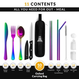 Taplord Portable Travel Silverware Set With Case, Includes 10 Pcs of Travel Utensils With Case, Stainless Steel Flatware Set For Camping, Easy to Travel, Lightweight (Multi-Color)