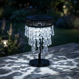 Solar Crystal Table Lamps,Solar Table Lamp Outdoor,Moroccan Metal Tabletop Decorative,Waterproof USB Rechargeable Cordless Black LED Desk Lamp,for Home,Deck,Yard,Patio,Garden,Backyard(White Light)