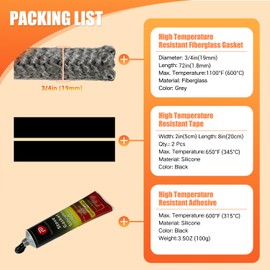 Protalwell Wood Stove Gasket, 3/4" Wood Stove Door Gasket Kit, Gasket Rope Replacement for Stove or Fireplace Doors, Grey Color Fiberglass Gasket