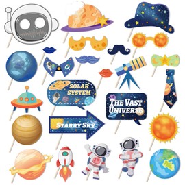 25Pcs Outer Space Party Photo Booth Props Kit DIY Rocket Ship Theme Selfie Props Planet Party Favor in The Galaxy Party Decoration for Planet Funny Birthday Party