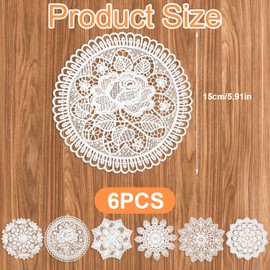 LLMSIX 6pcs Doilies for Tables, 5.9 Inch Lace Doilies for Tables, White Round Placemats for Table Setting With Dishes at a Coffee Shop Dining