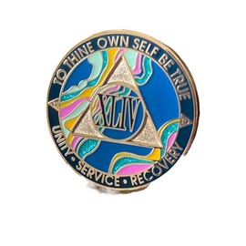 44 Year AA Medallion Marble Tahiti Teal Pink Gold Sobriety Chip