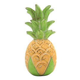 Wowser Yellow and Green Carved Wood Tropical Pineapple, Freestanding Beach Décor, 10 Inches