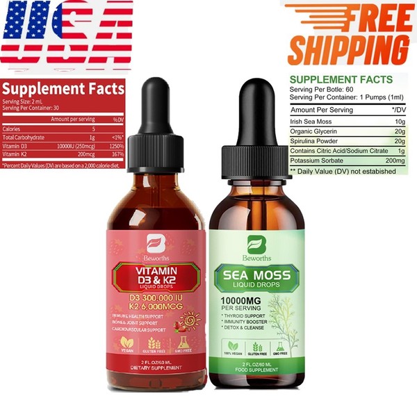 Vitamin D3 + K2 with Sea Moss – Liquid Drops