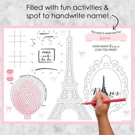 Big Dot of Happiness Paris, Ooh La La - Paper Paris Themed Birthday Party Coloring Sheets - Activity Placemats - Set of 16