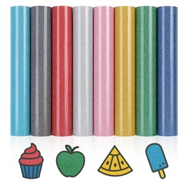 8Pcs Glitter Heat Transfer Vinyl: 12" x 10" Iron on Vinyl PU Glitter HTV for Cut Maker DIY Clothing Hat and Other Fabrics