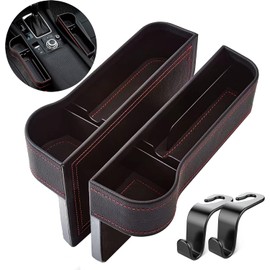 Caja organizadora de consola automática para asientos delanteros, almacenamiento de piel sintética de alta calidad con ganchos, bolsillo para