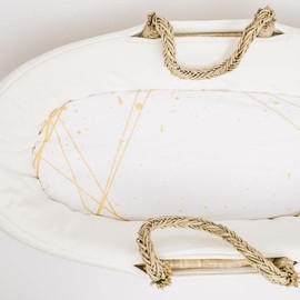 NODNAL CO. Bassinet Fitted Sheet - 100% Cotton for Baby Girl/Boy - Gender Neutral Patterns & Colors - Universal Fit for Cradle/Moses Basket Hourglass, Oval & Rectangle Mattress (Gold Geometric)