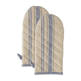 DII French Stripe, Kitchen Collection, Oven Mitts, Nautical Blue, 2 Count
