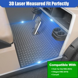 Golf Cart Mat for Club Car Ds Floor Liner Unique Cube Square Patent Design Fits Club Car Ds 1982-2013, Villager 1982-2018 Black Trim