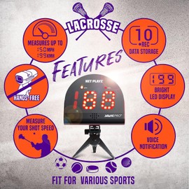 Lacrosse Speed Radar | Measures Shot-Power, Shot Speed Detection Sensors - Sport Radar Gun, Gifts for Lacrosse Players, Coaches & Fans